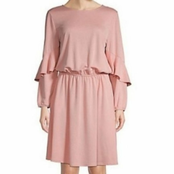 Halston Pink Ruffle Sleeve Jersey Dress L - Picture 1 of 6